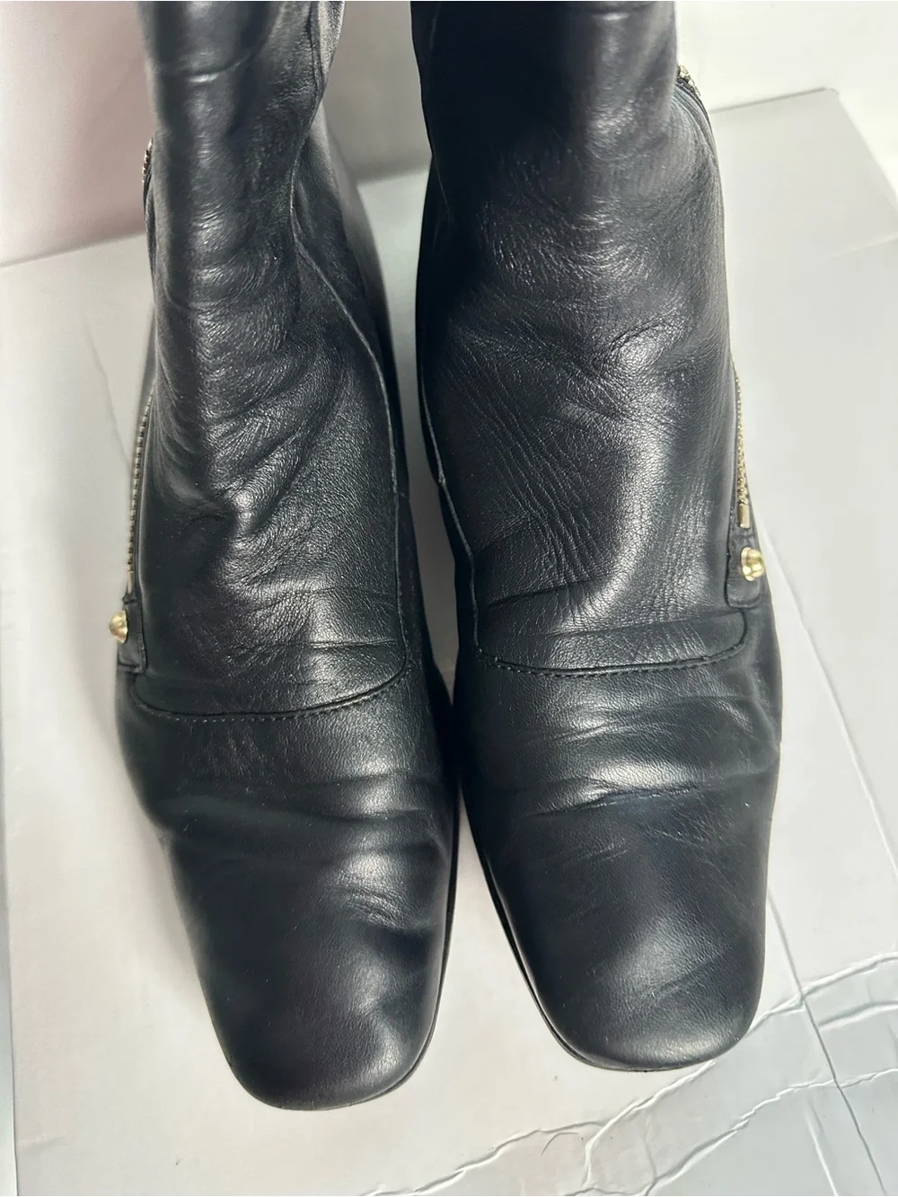 Gucci Tall Black Glove Leather Wedge Boots Gold Lining Size 6.5B